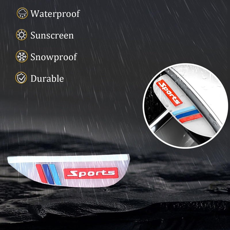 Pincuttee 2PC Side Mirror Visor Rain Guards,Car Rear View Mirror Rain Cover,Silicone Rain Shield,Mirror Cover Rubber Visor Guard(Tri-Color-White Sport,2Pack) - Image 5